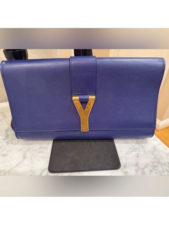 Saint Laurent Handbags - Saint Laurent - Classic Y Ligne Clutch Blue Leather - EUC